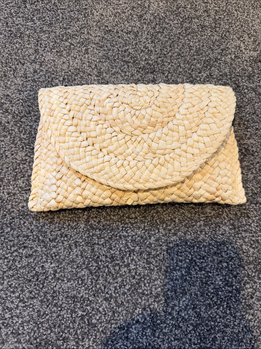 Woven Straw Flap Clutch in Natural Cream